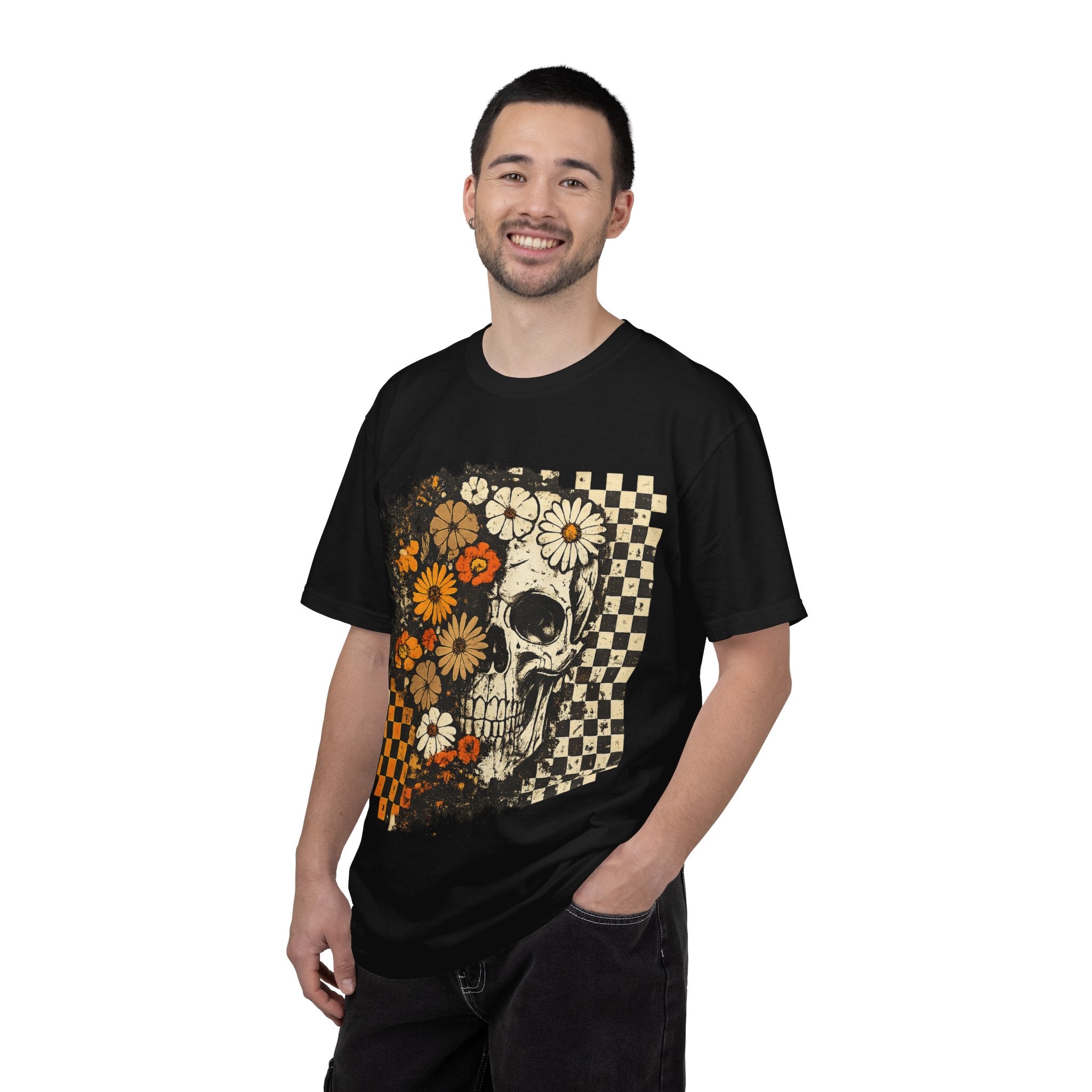 Floral Skull Checkerboard T-Shirt