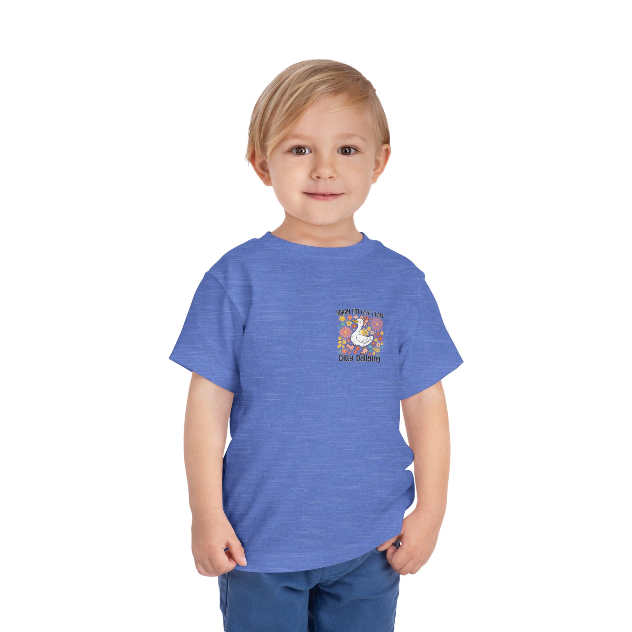 Toddler Tee — “Sorry I’m Late I Was Dilly Dallying” Cute Floral Duck Shirt