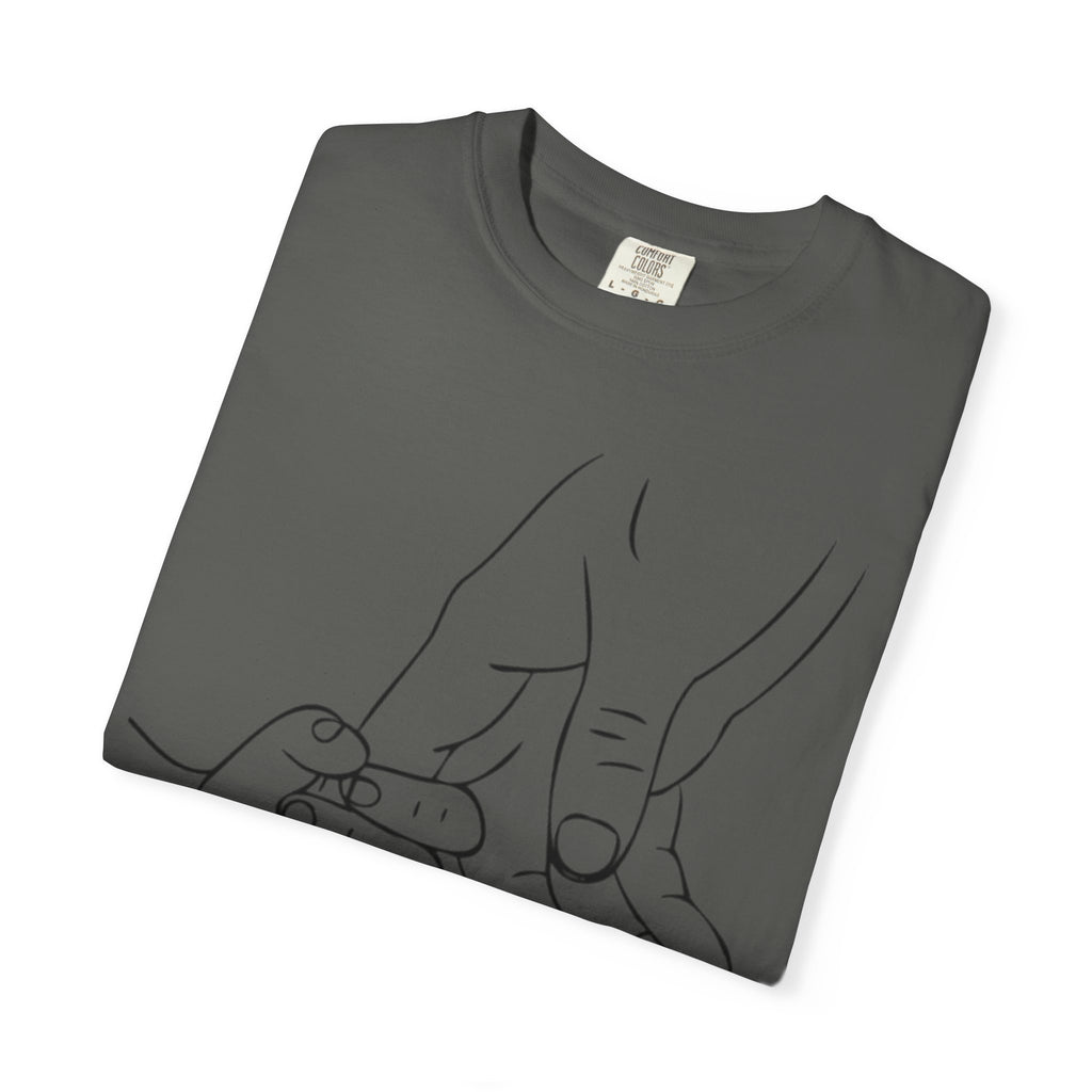 Dad Holding Baby Hand T-Shirt — Minimal Line Art Fatherhood Tee