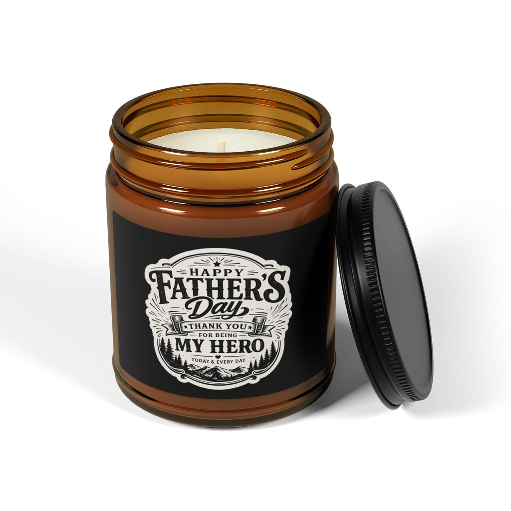 Father's Day Soy Candle — "Happy Father's Day, Thank You My Hero" Amber Jar