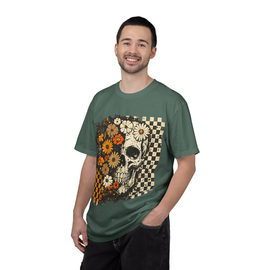 Floral Skull Checkerboard T-Shirt