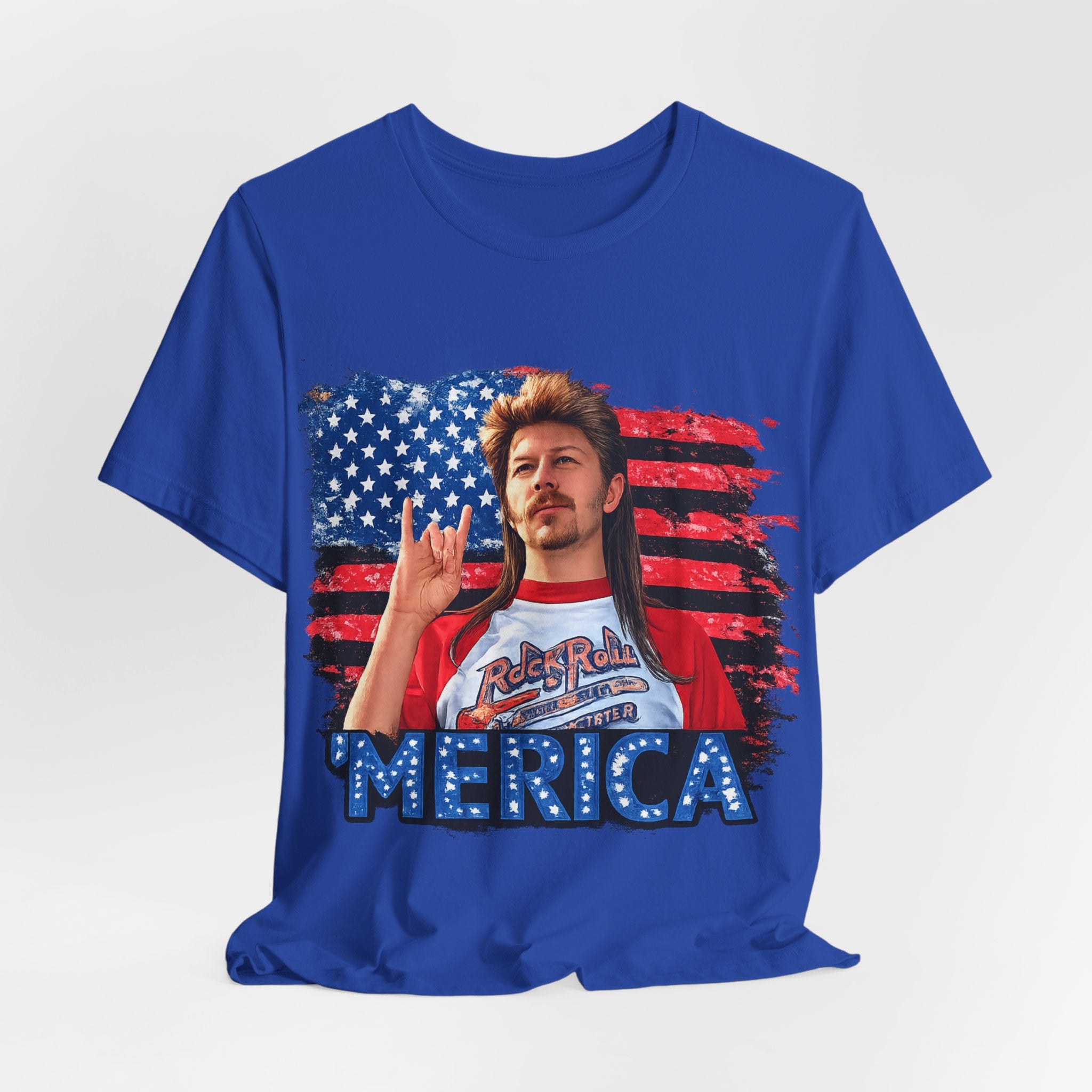 Merica Graphic Tee — Retro American Flag Shirt with 'MERICA' Text