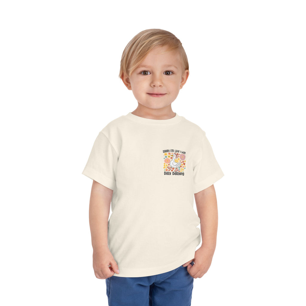 Toddler Tee — “Sorry I’m Late I Was Dilly Dallying” Cute Floral Duck Shirt