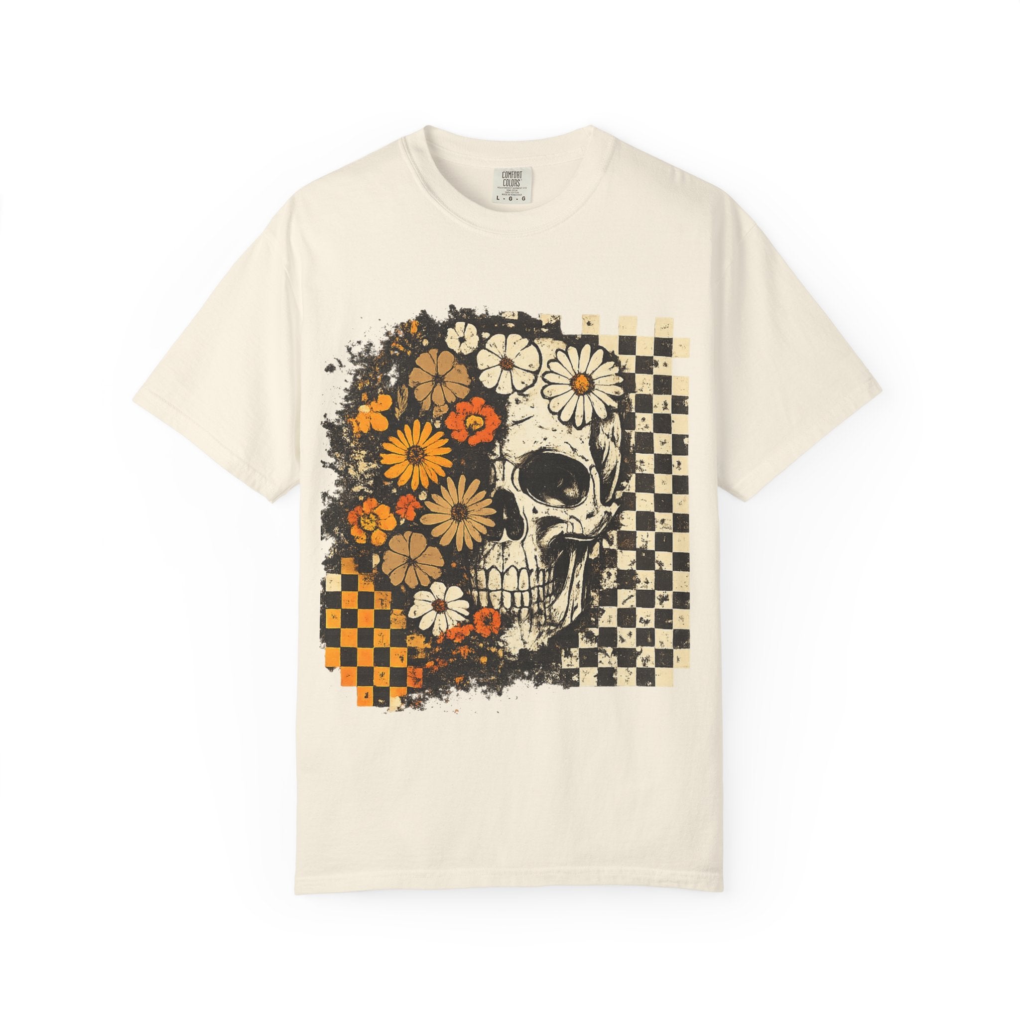 Floral Skull Checkerboard T-Shirt