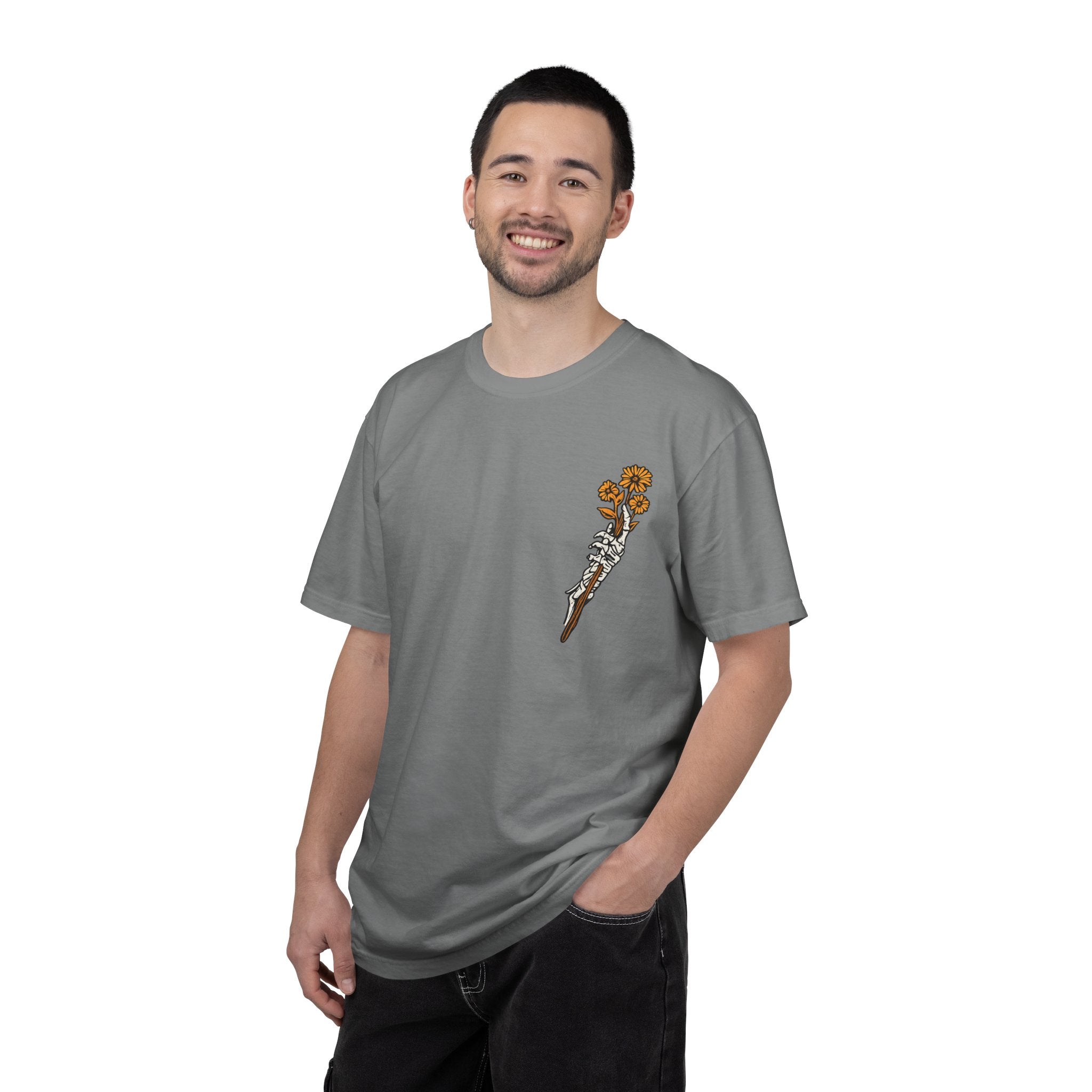 T-Shirt — "Find Someone Who Grows Flowers in the Darkest Parts of You" Floral Ribcage Graphic