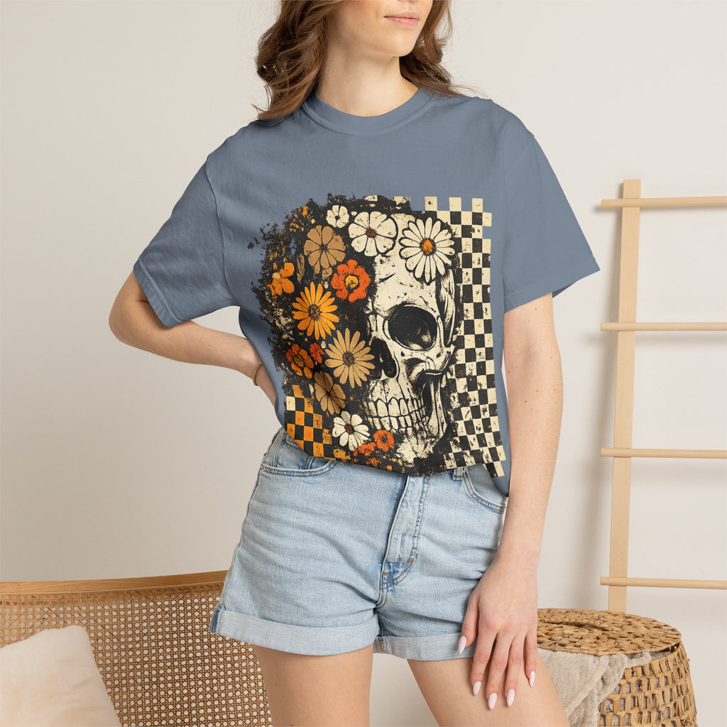 Floral Skull Checkerboard T-Shirt
