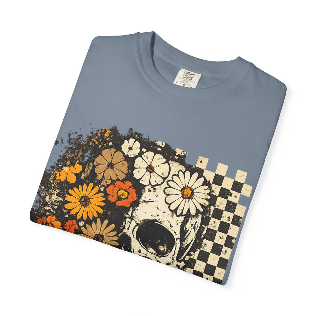 Floral Skull Checkerboard T-Shirt