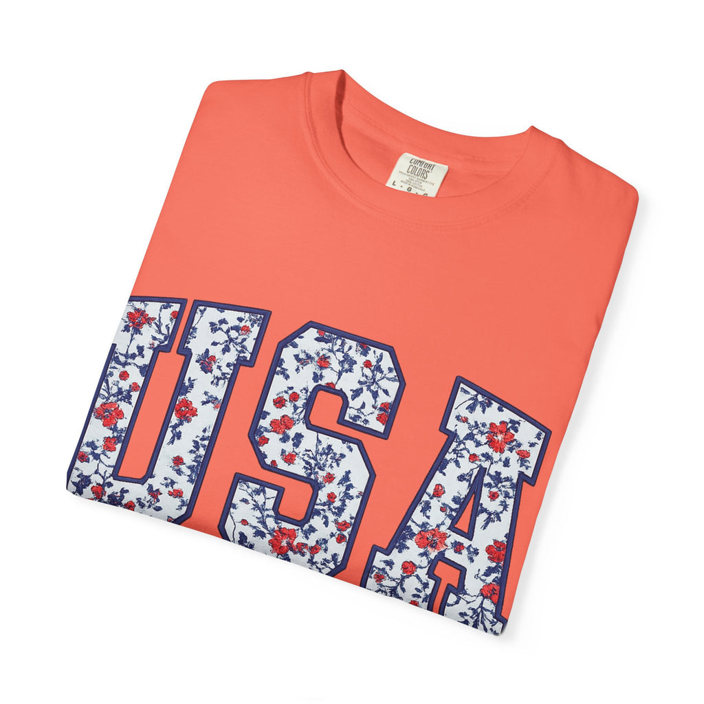 USA Floral Graphic T-Shirt — EST. 1776 Patriotic Tee