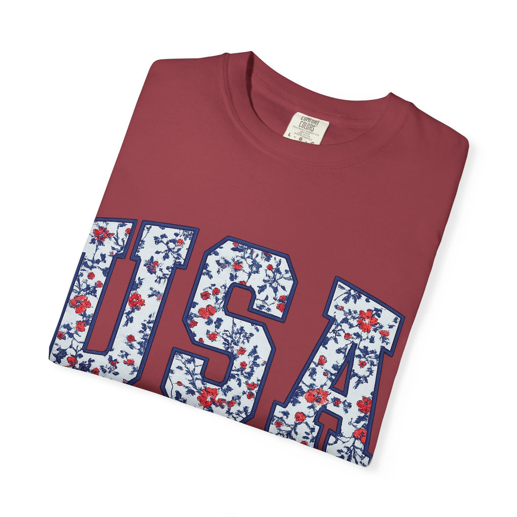 USA Floral Graphic T-Shirt — EST. 1776 Patriotic Tee