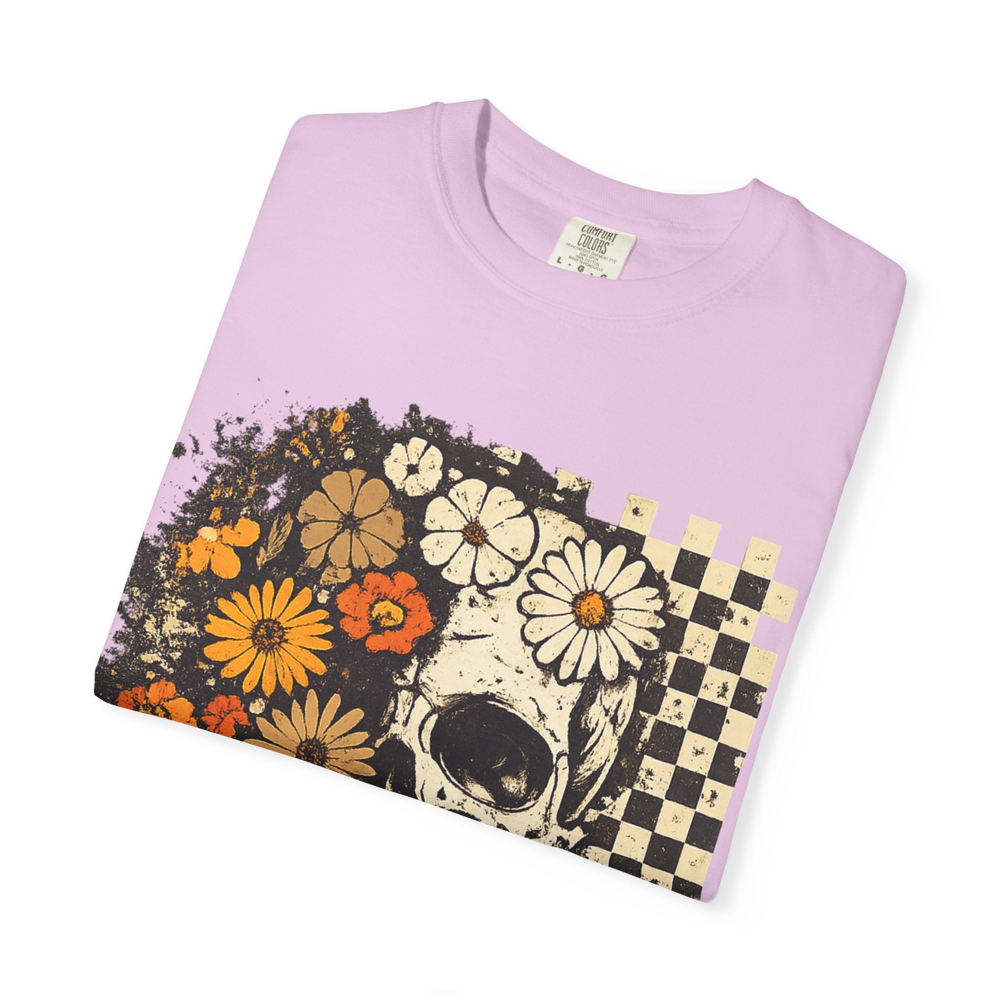 Floral Skull Checkerboard T-Shirt