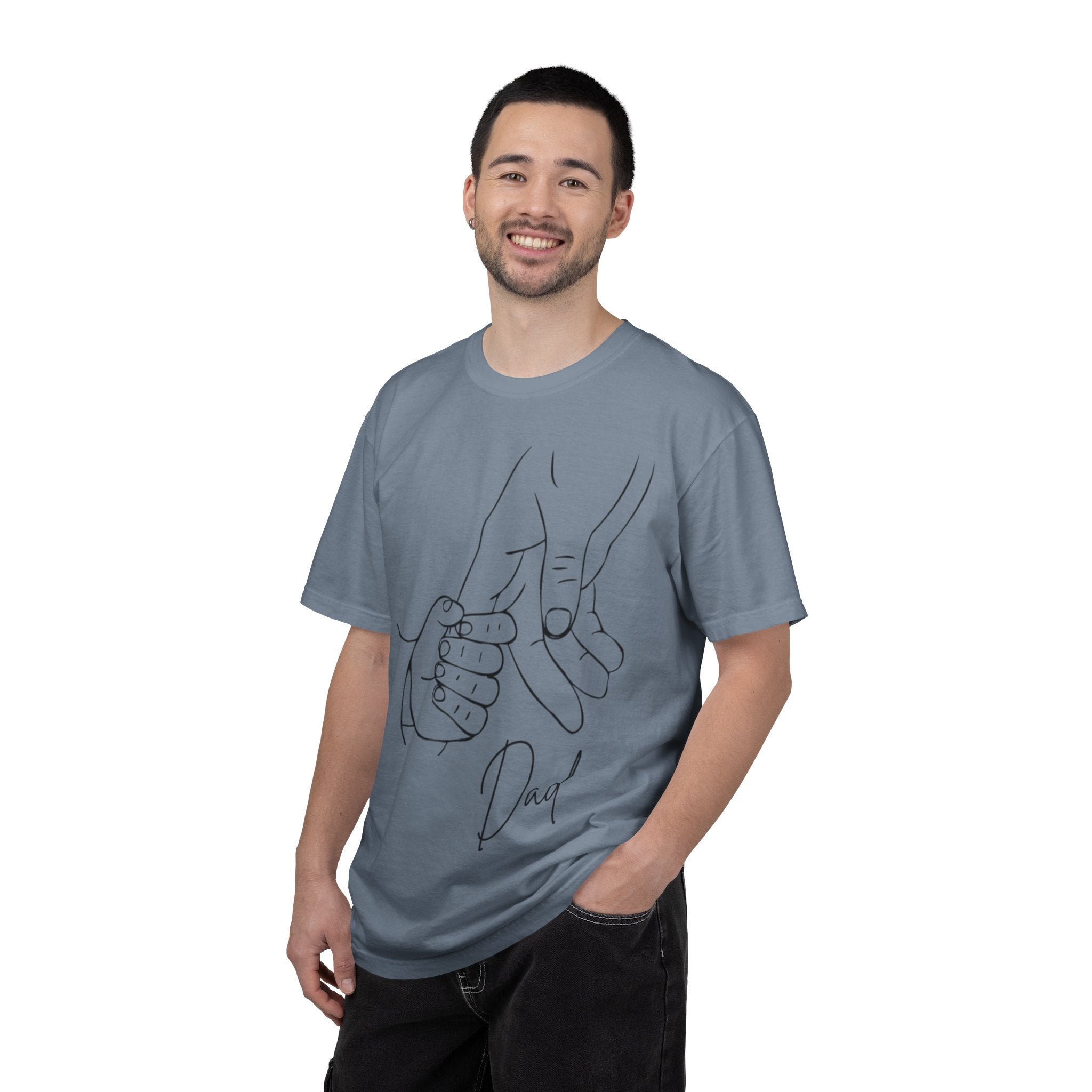 Dad Holding Baby Hand T-Shirt — Minimal Line Art Fatherhood Tee