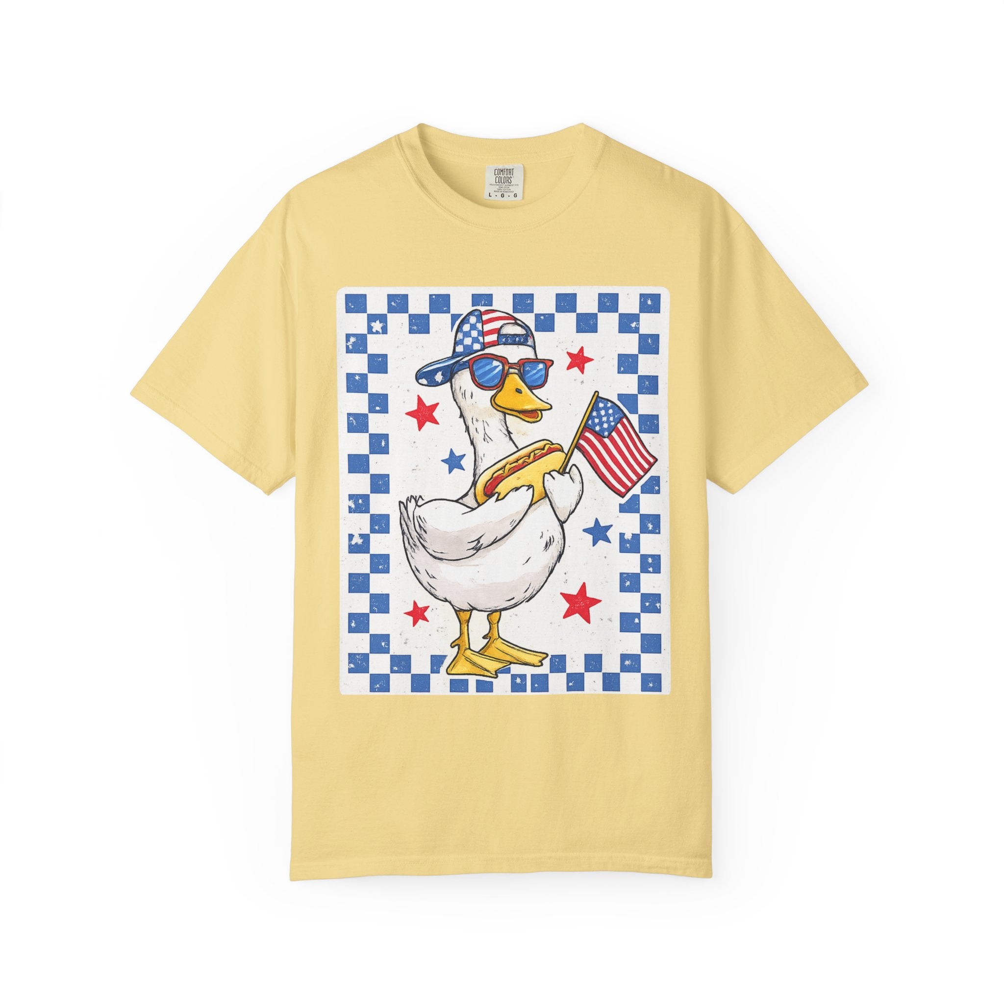 Patriotic Duck T-Shirt — American Flag Goose with Sunglasses American Fourth of July Tee