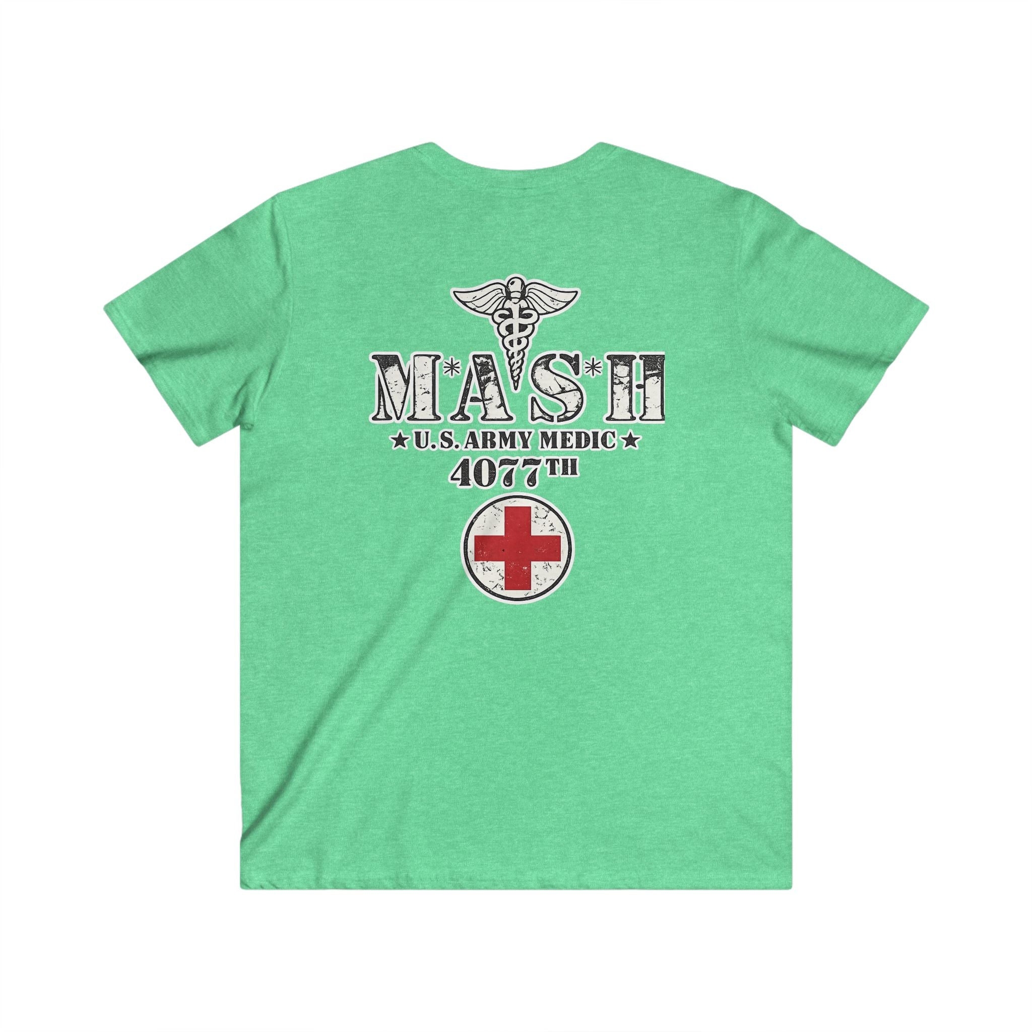 MASH 4077th U.S. Army Medic V-Neck T-Shirt – Vintage Caduceus & Red Cross Tee