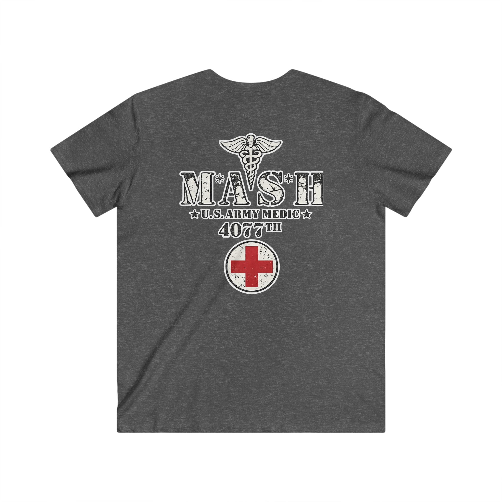 MASH 4077th U.S. Army Medic V-Neck T-Shirt – Vintage Caduceus & Red Cross Tee