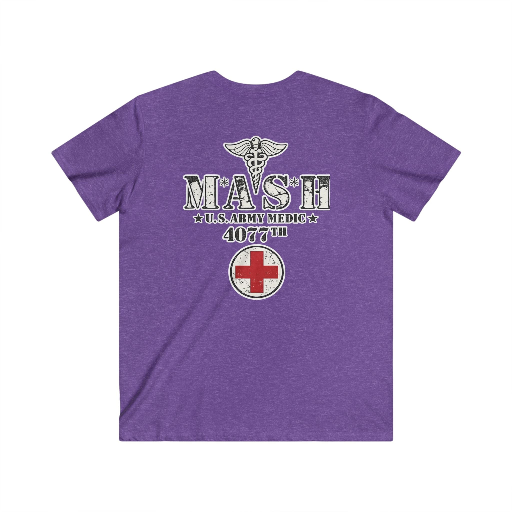 MASH 4077th U.S. Army Medic V-Neck T-Shirt – Vintage Caduceus & Red Cross Tee