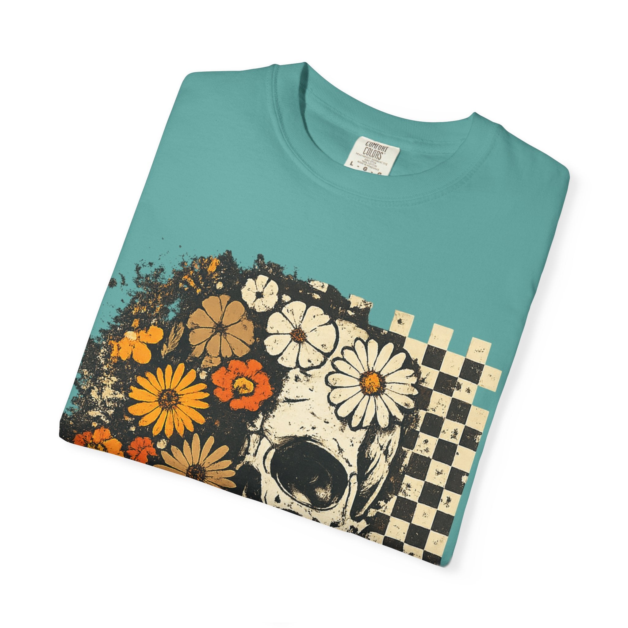 Floral Skull Checkerboard T-Shirt