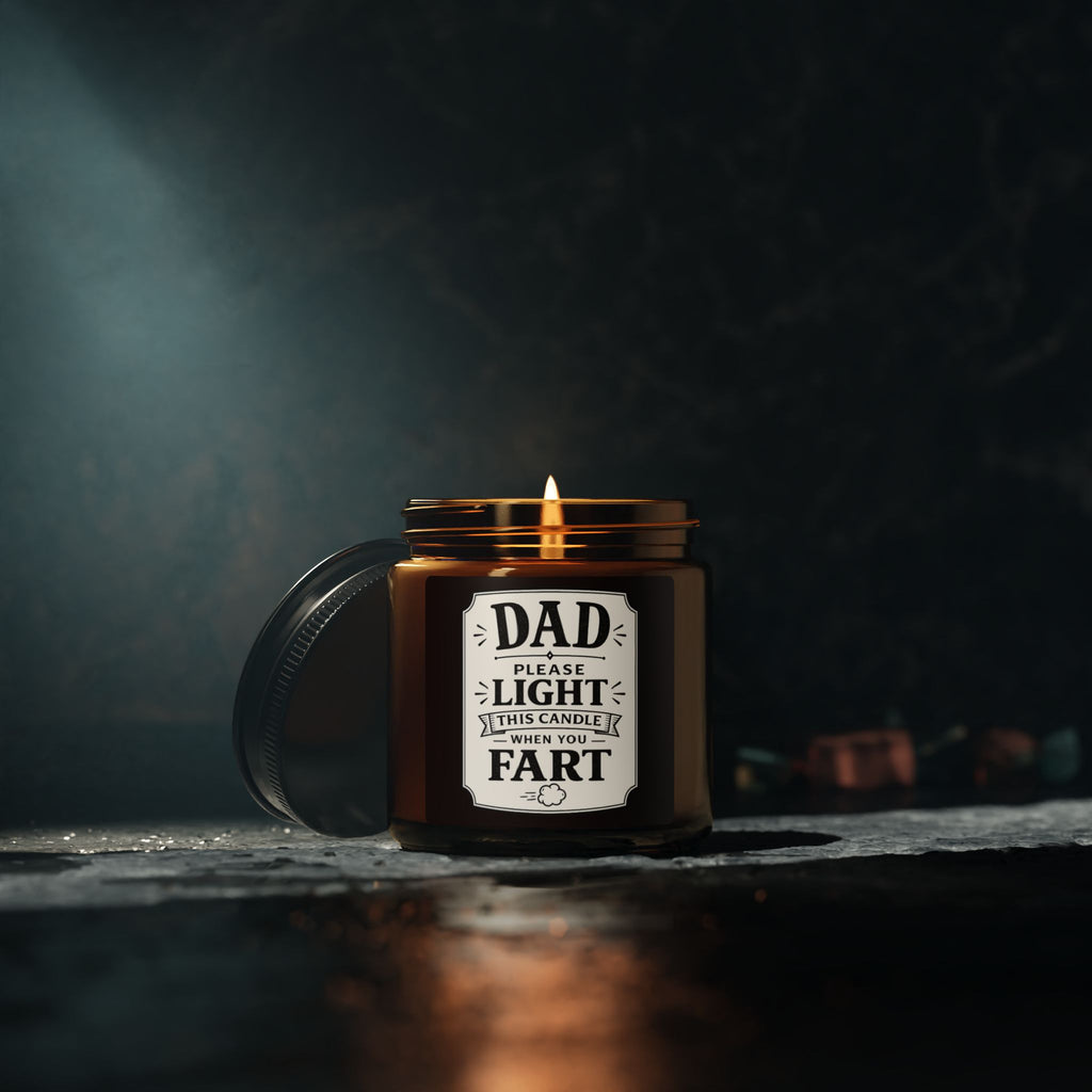 Dad 'Please Light This Candle When You Fart' Soy Candle — Amber Jar, Funny Gag Gift