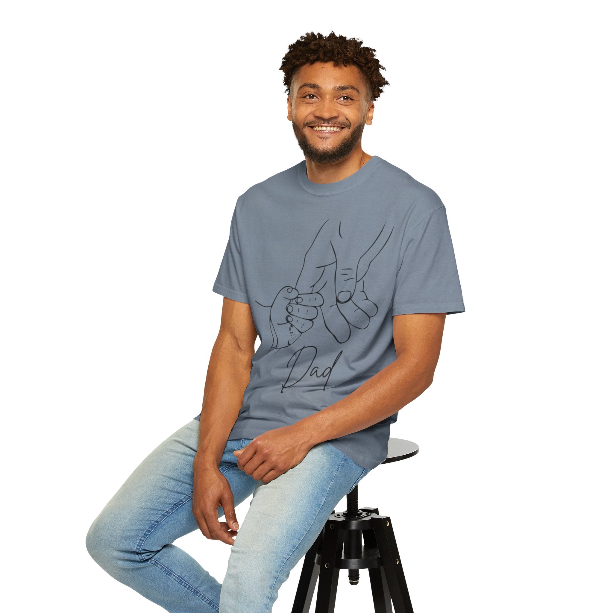 Dad Holding Baby Hand T-Shirt — Minimal Line Art Fatherhood Tee