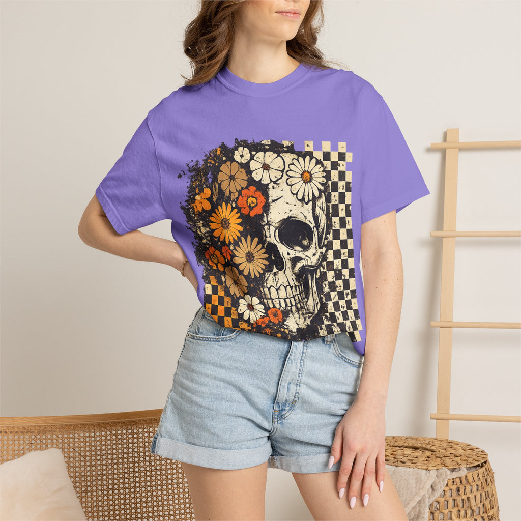 Floral Skull Checkerboard T-Shirt