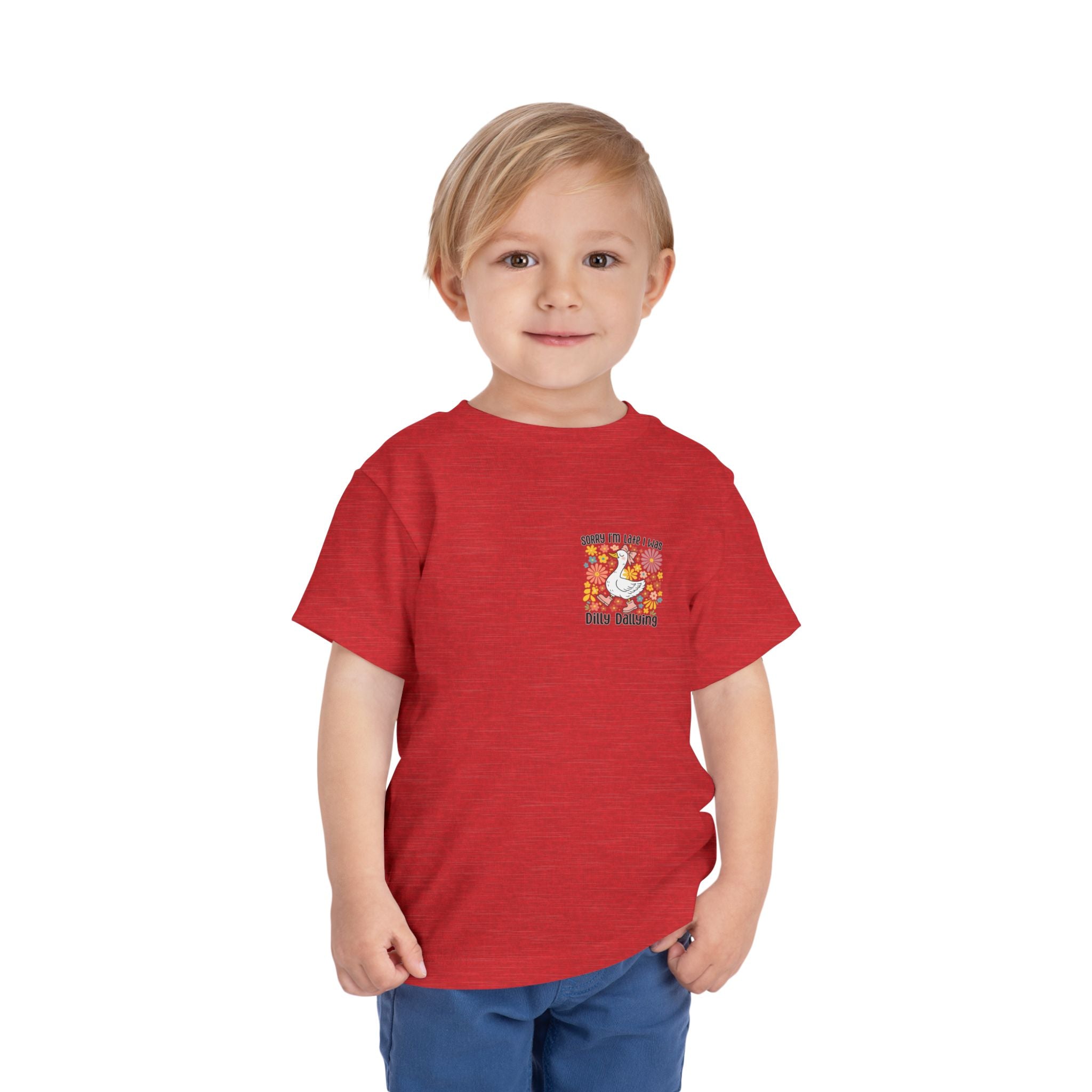 Toddler Tee — “Sorry I’m Late I Was Dilly Dallying” Cute Floral Duck Shirt