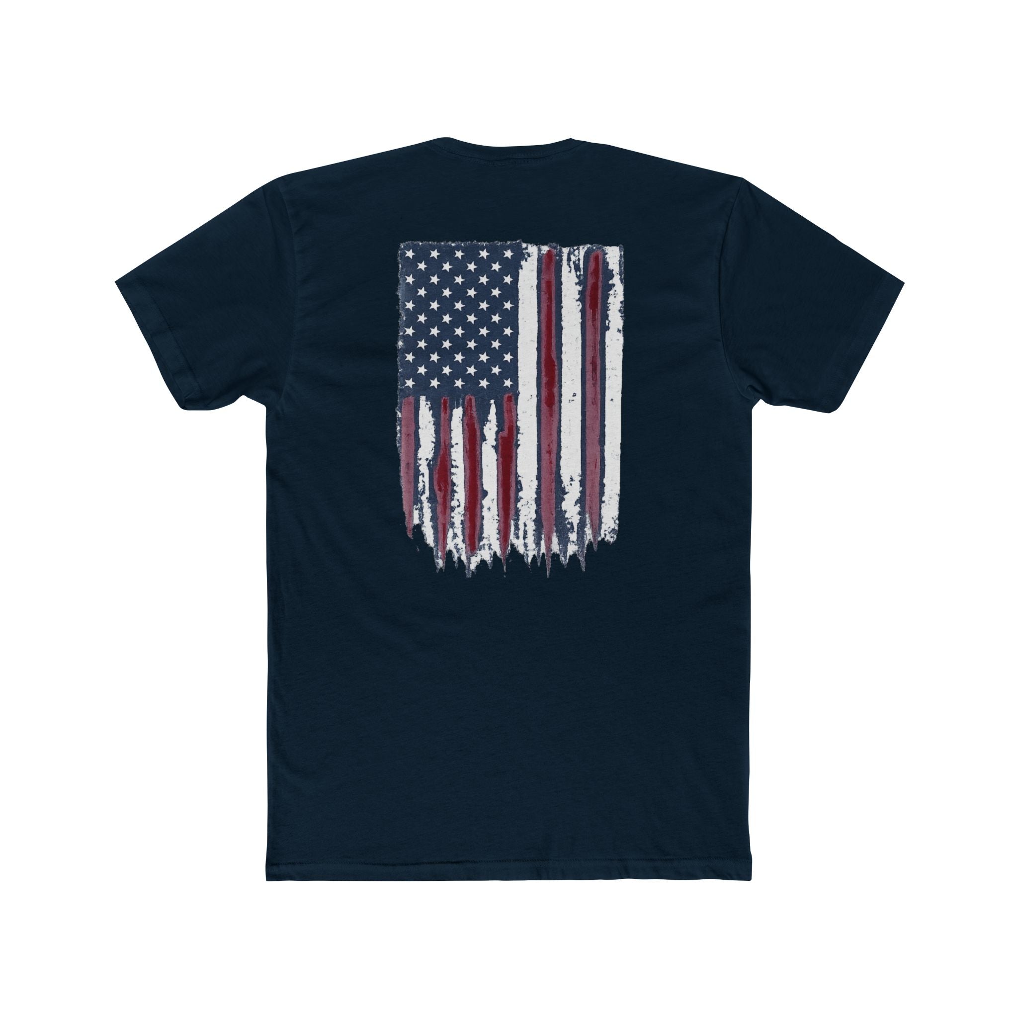 Distressed American Flag Crew Tee — Patriotic Fireworks Chest Print