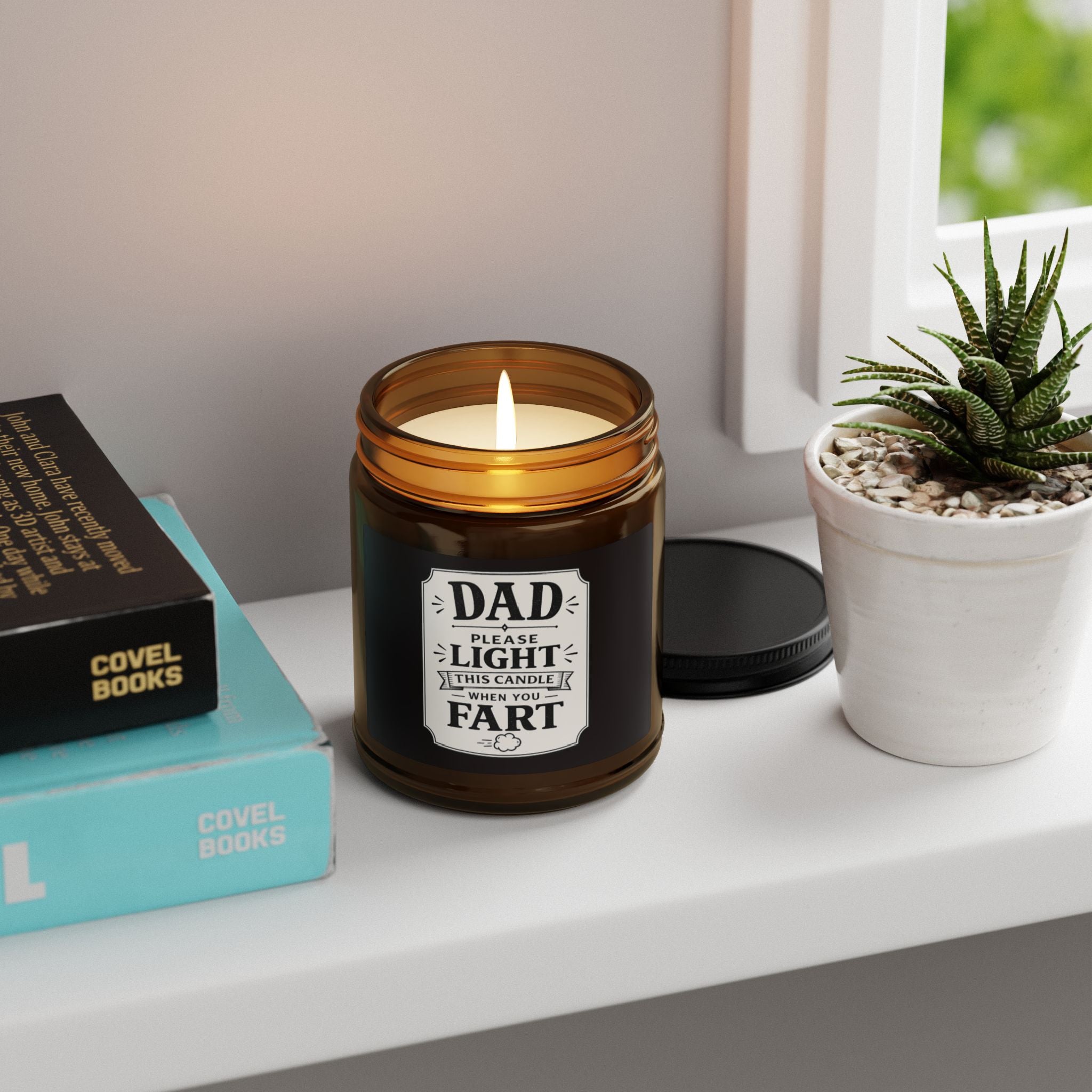 Dad 'Please Light This Candle When You Fart' Soy Candle — Amber Jar, Funny Gag Gift