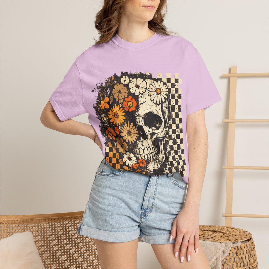 Floral Skull Checkerboard T-Shirt