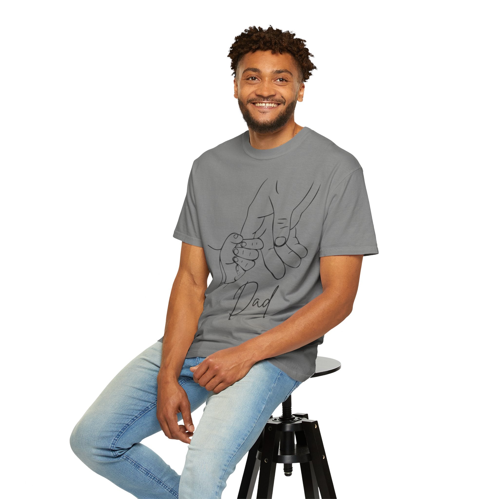 Dad Holding Baby Hand T-Shirt — Minimal Line Art Fatherhood Tee