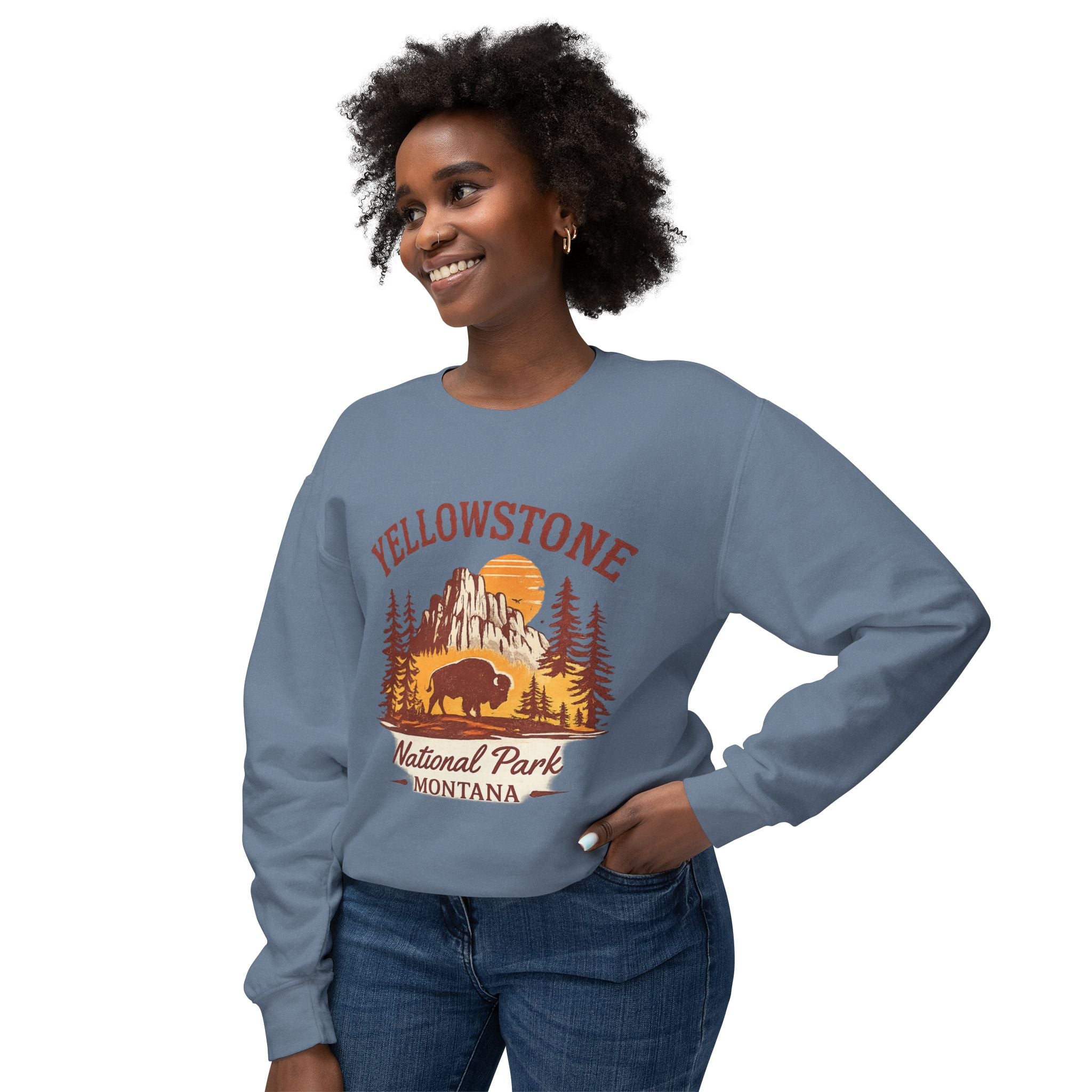 Yellowstone National Park Crewneck Sweatshirt — Montana Buffalo Scenic Vintage Tee