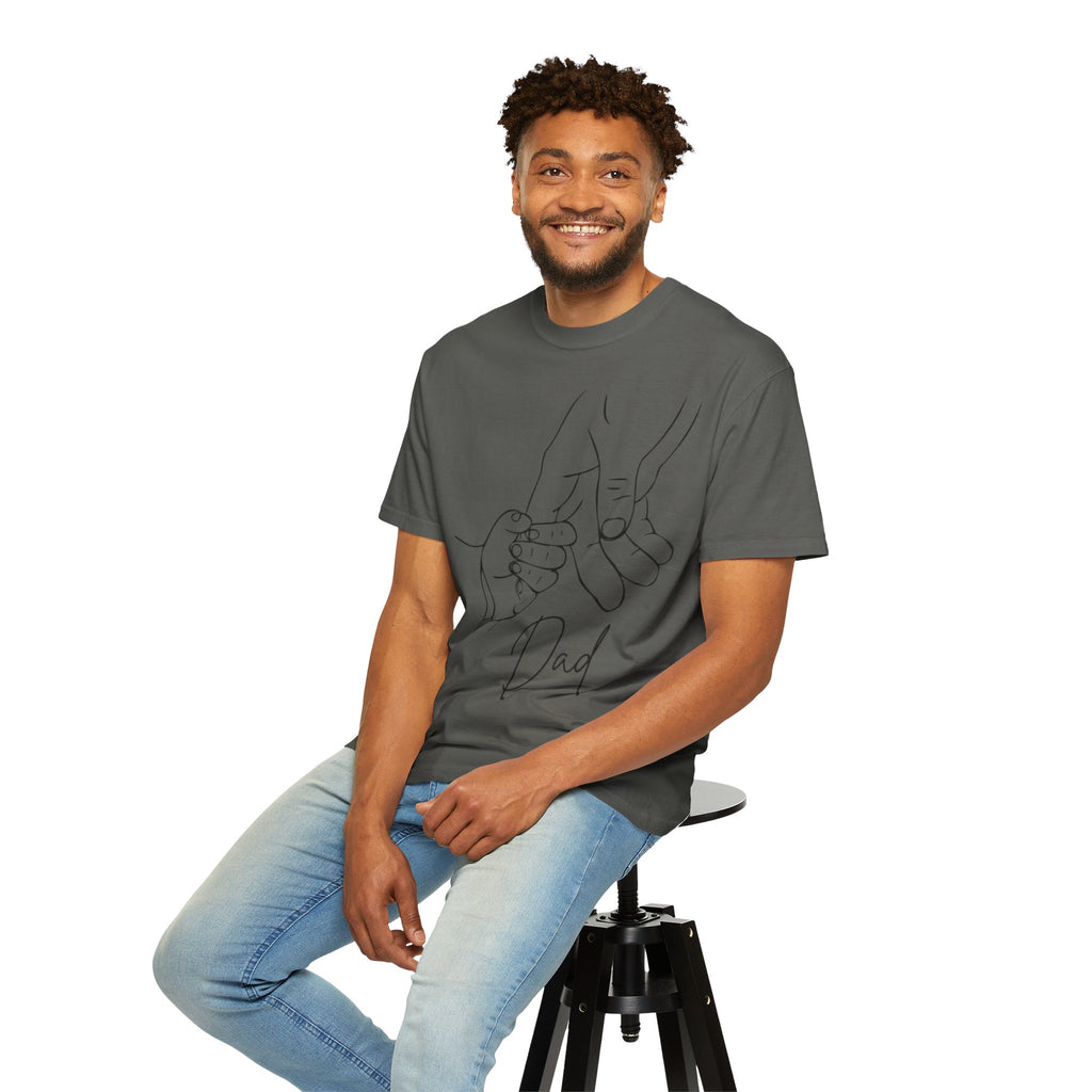 Dad Holding Baby Hand T-Shirt — Minimal Line Art Fatherhood Tee