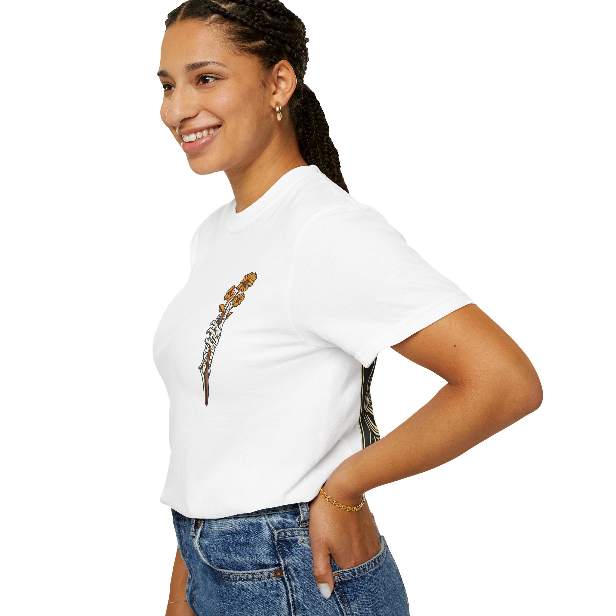 T-Shirt — "Find Someone Who Grows Flowers in the Darkest Parts of You" Floral Ribcage Graphic