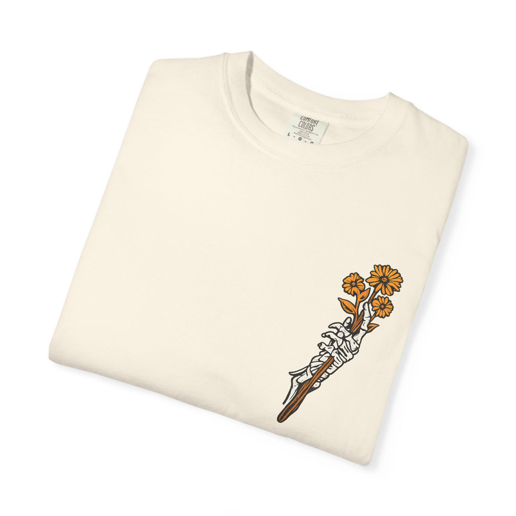 T-Shirt — "Find Someone Who Grows Flowers in the Darkest Parts of You" Floral Ribcage Graphic