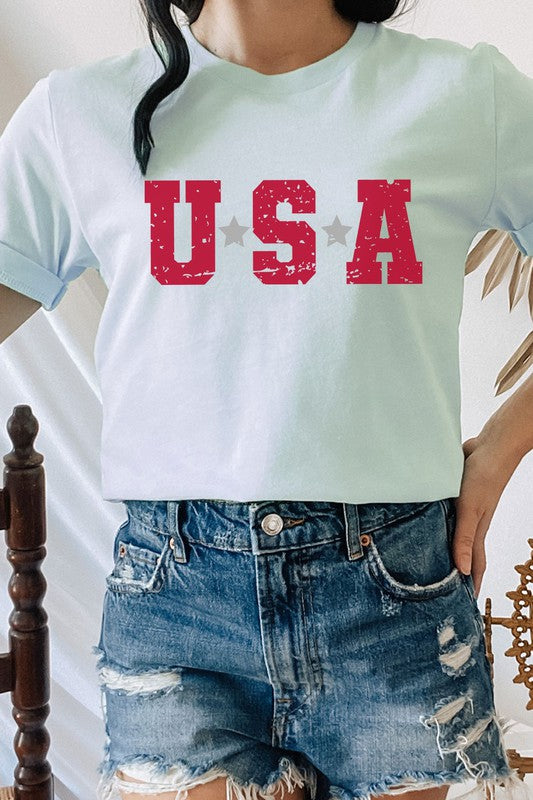 USA Star Patriotic July Fourth Picnic Graphic Tee T-Shirt