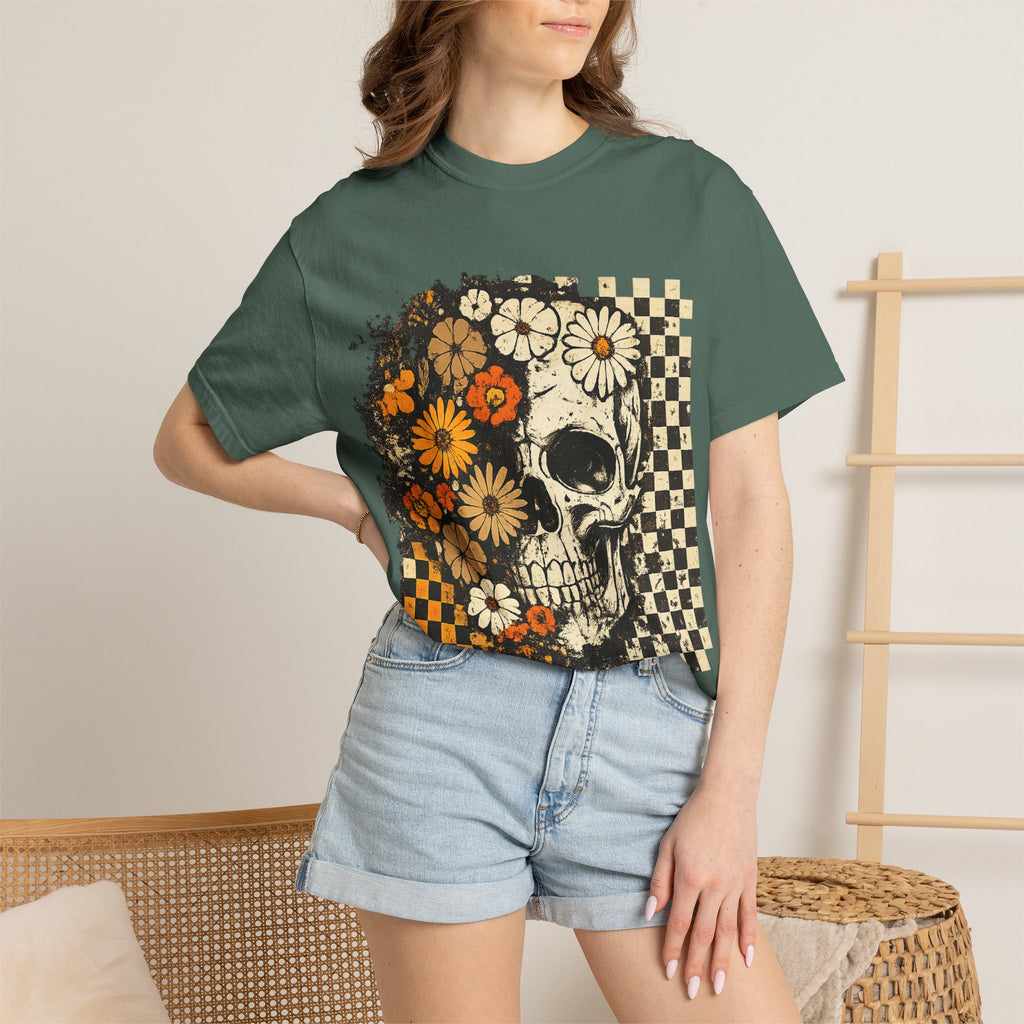 Floral Skull Checkerboard T-Shirt