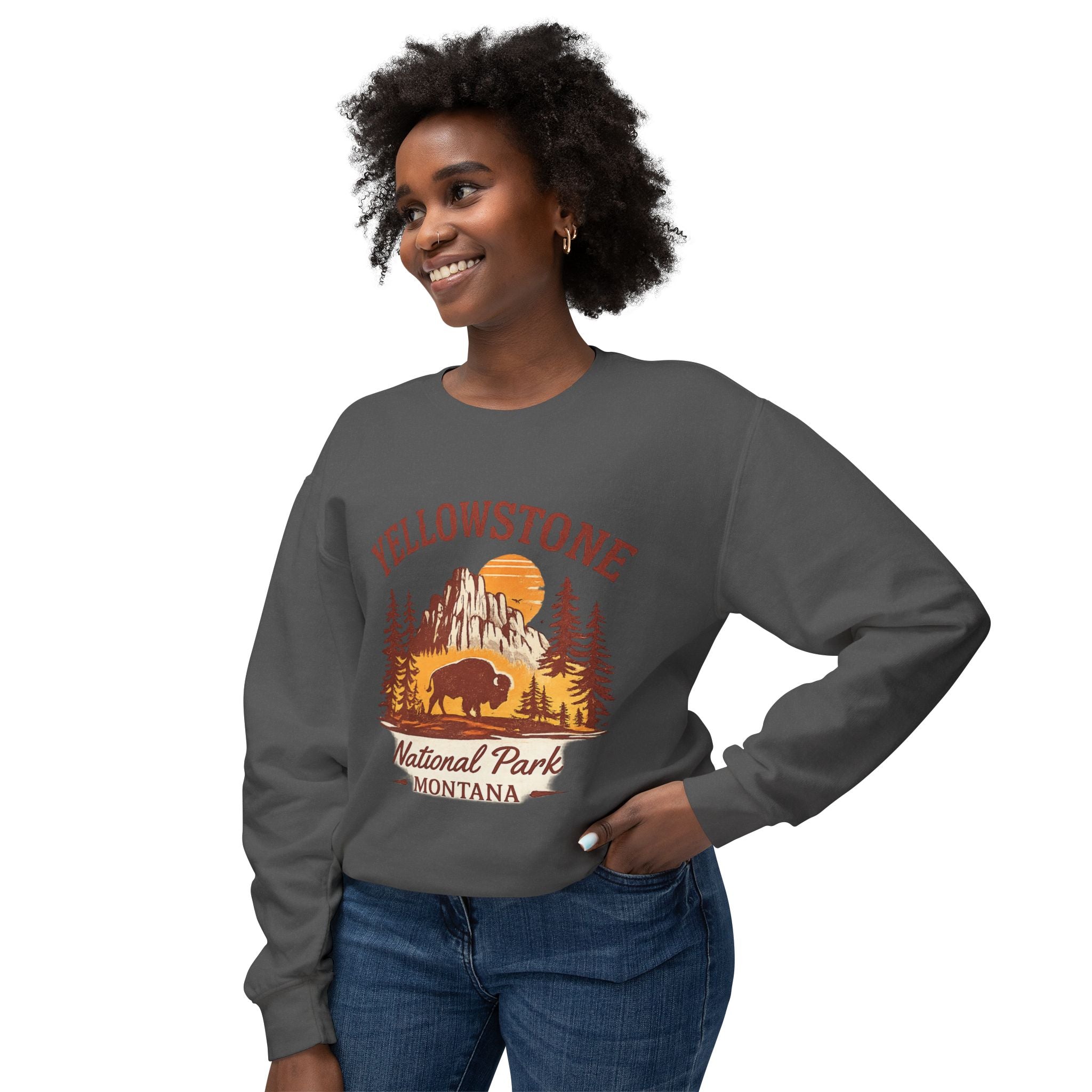 Yellowstone National Park Crewneck Sweatshirt — Montana Buffalo Scenic Vintage Tee