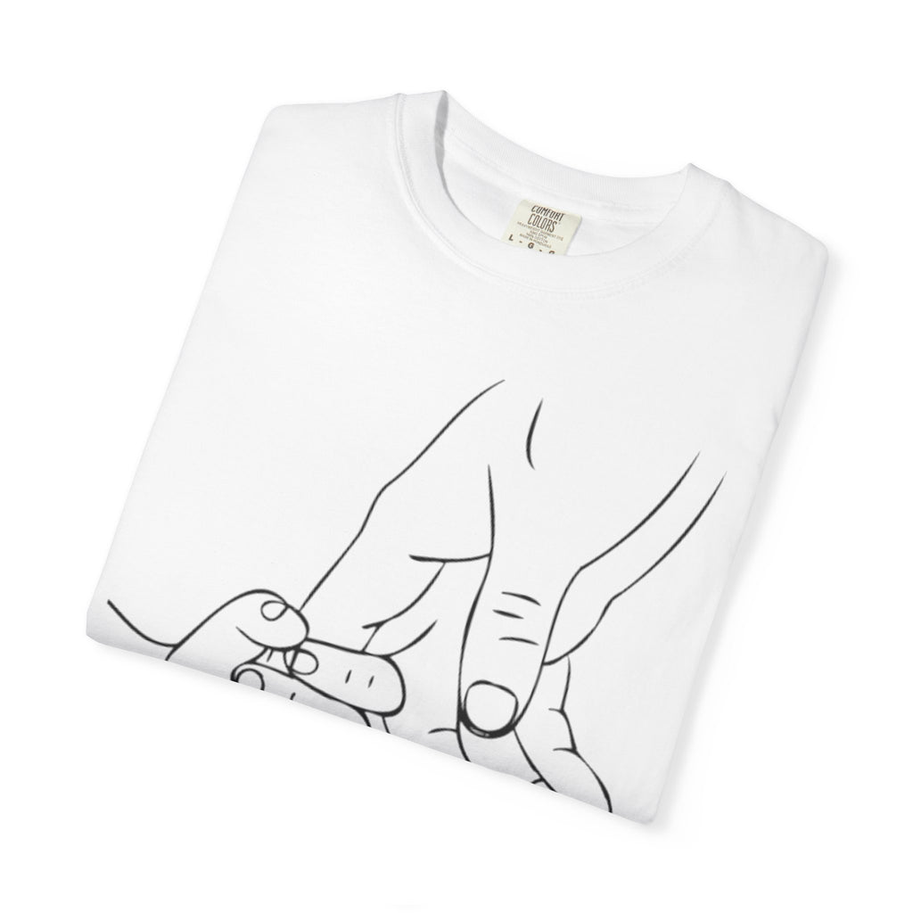 Dad Holding Baby Hand T-Shirt — Minimal Line Art Fatherhood Tee