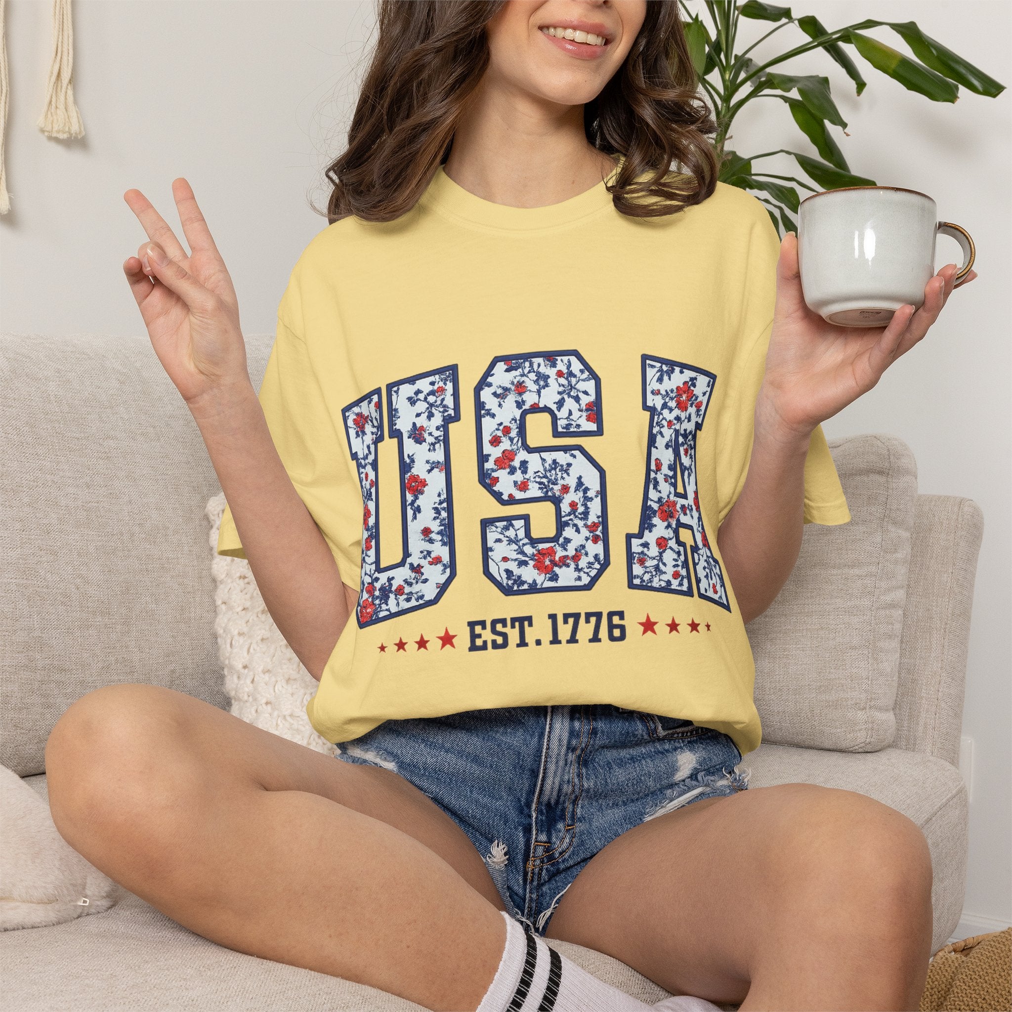 USA Floral Graphic T-Shirt — EST. 1776 Patriotic Tee