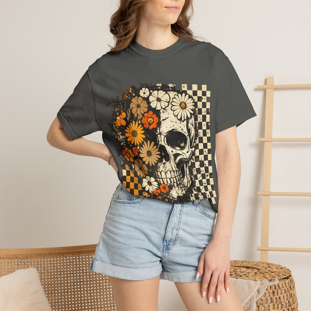 Floral Skull Checkerboard T-Shirt