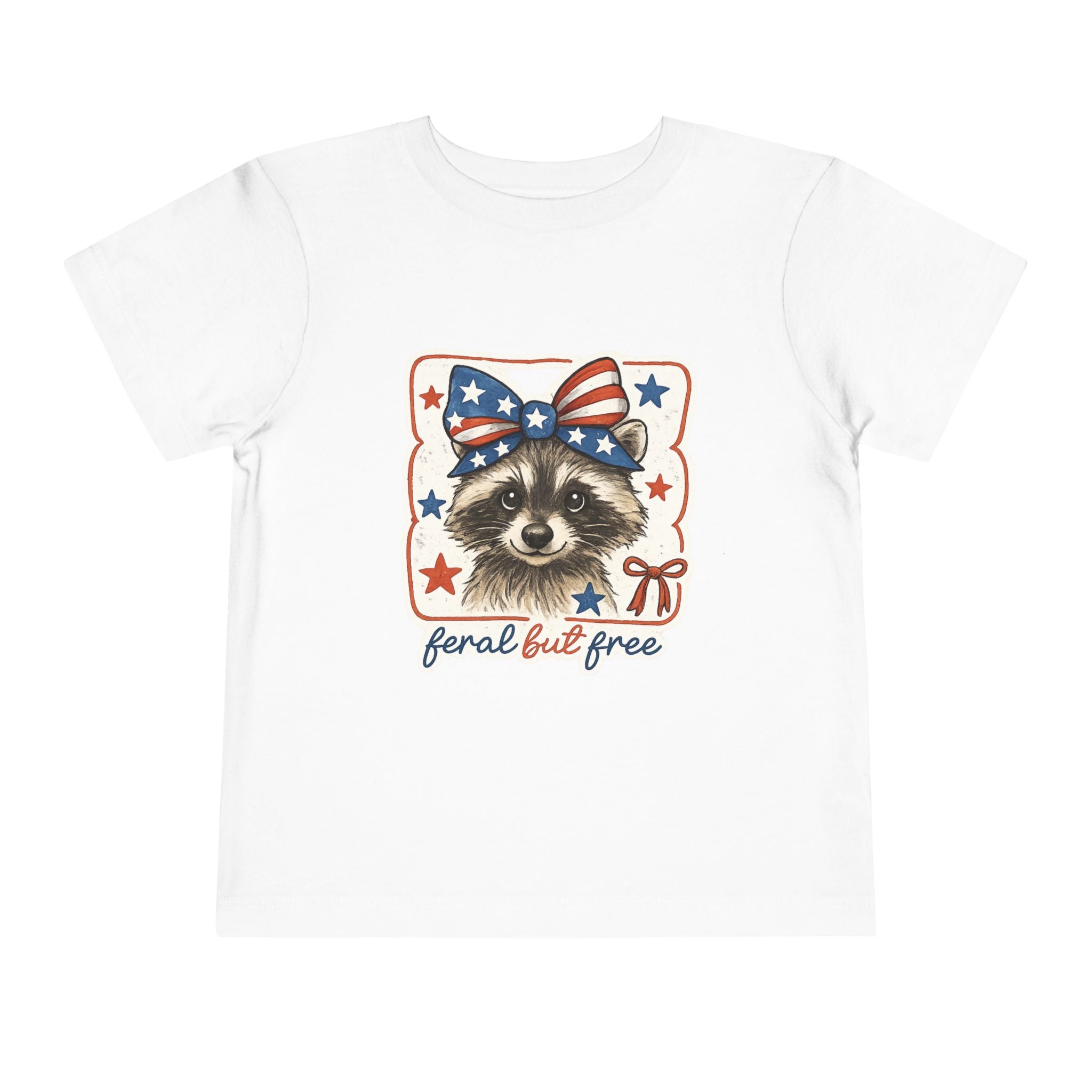 Patriotic Raccoon Toddler Tee — "Feral but Free" 4th of July Shirt