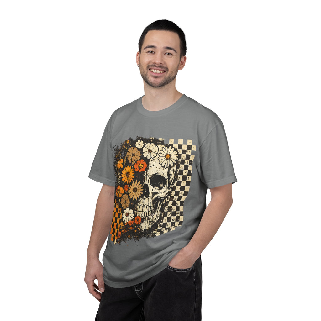 Floral Skull Checkerboard T-Shirt