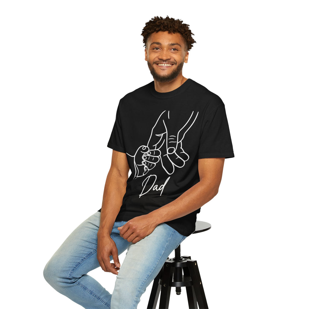 Dad Holding Baby Hand T-Shirt — Minimal Line Art Fatherhood Tee