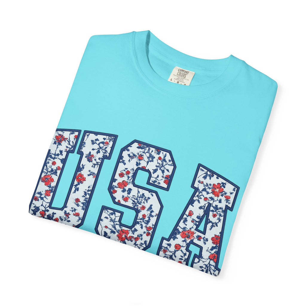 USA Floral Graphic T-Shirt — EST. 1776 Patriotic Tee