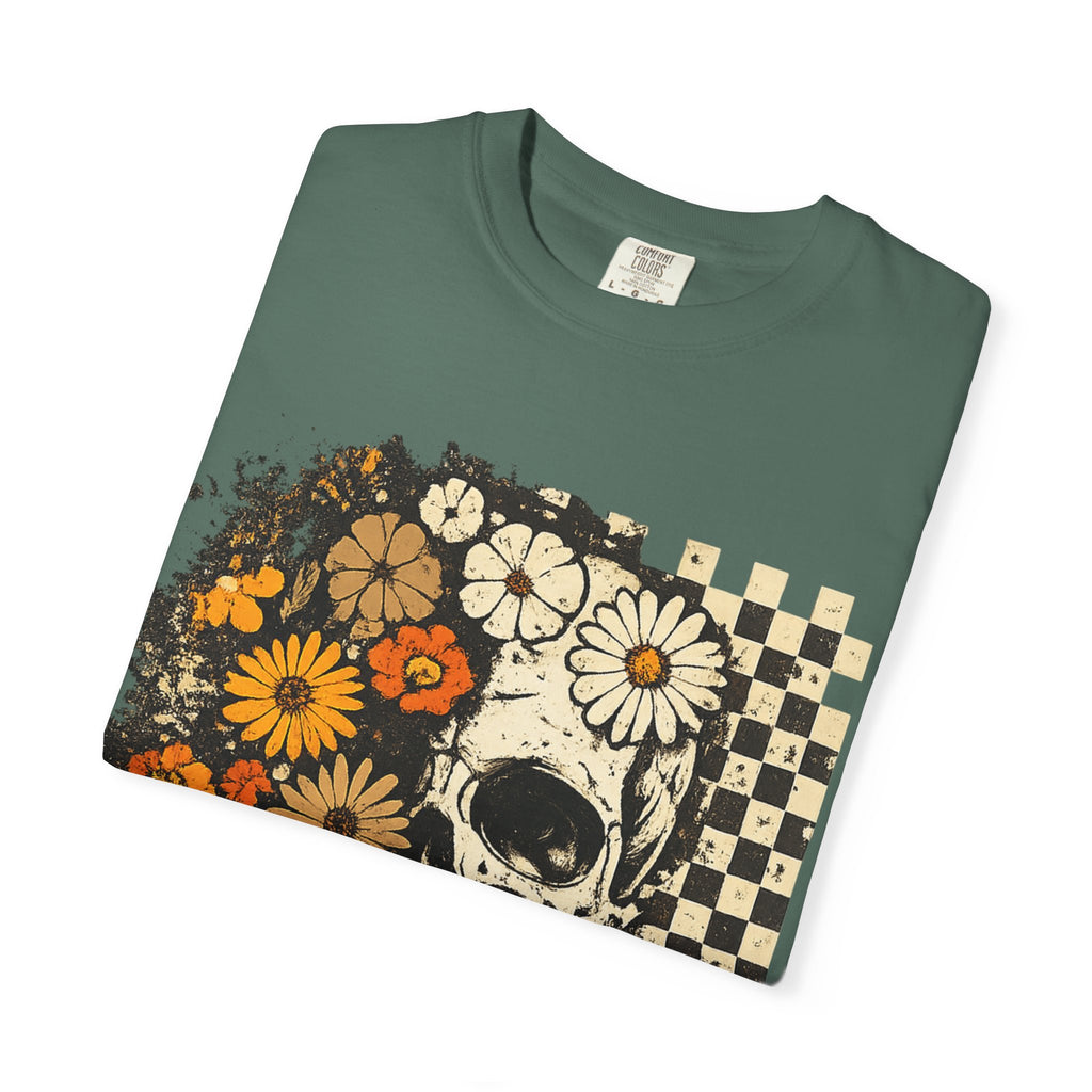 Floral Skull Checkerboard T-Shirt