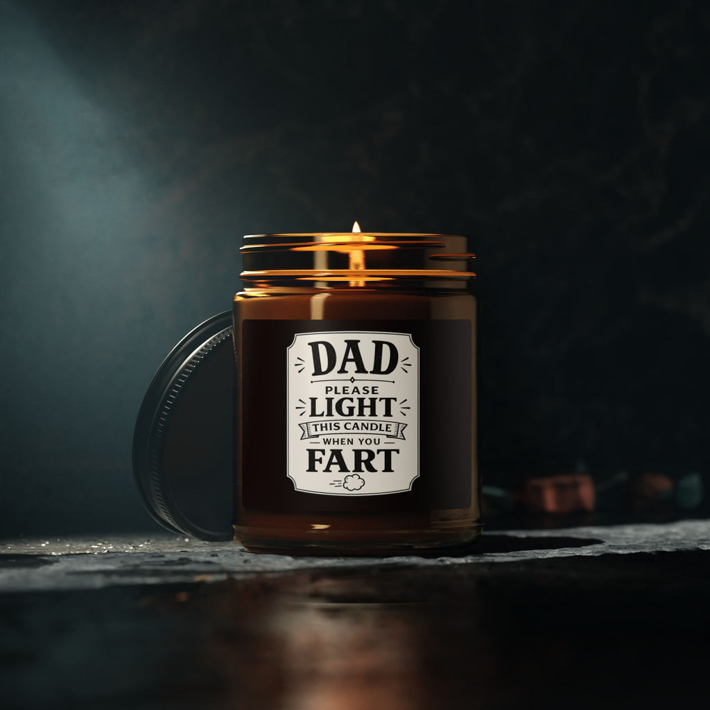 Dad 'Please Light This Candle When You Fart' Soy Candle — Amber Jar, Funny Gag Gift