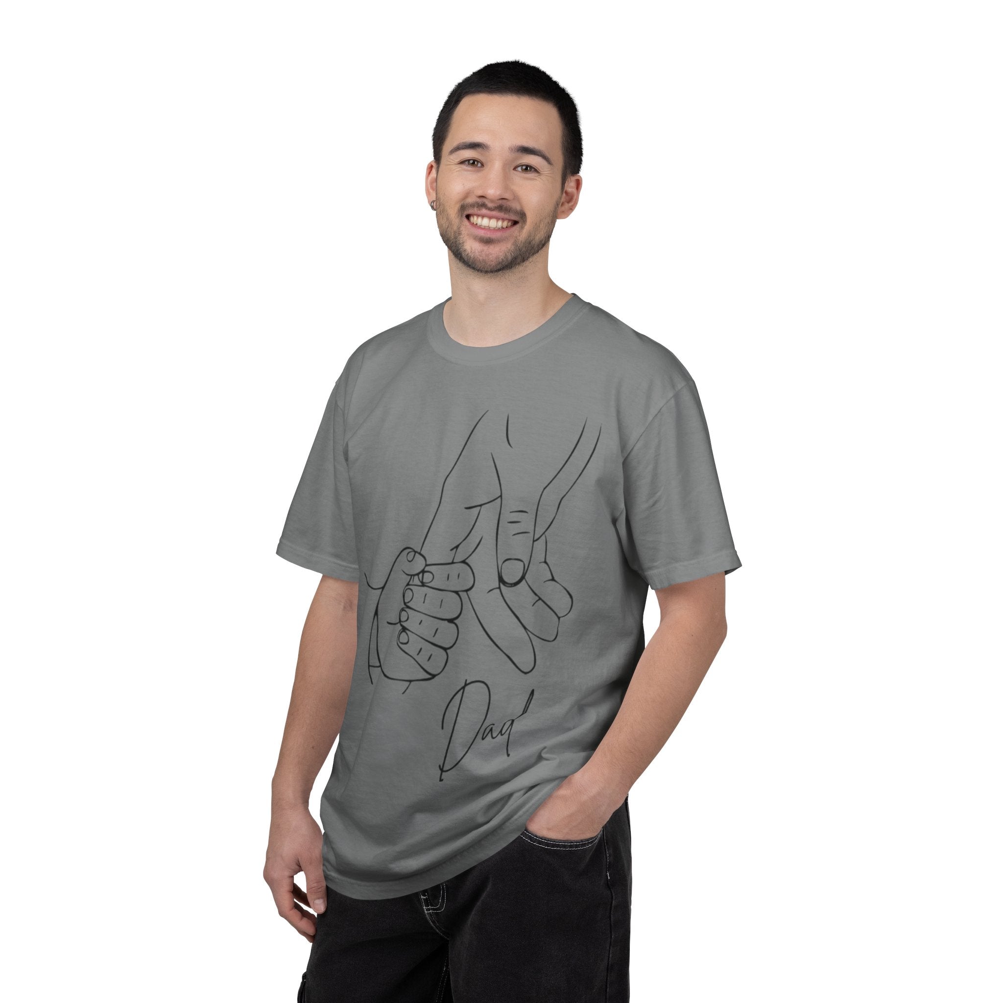 Dad Holding Baby Hand T-Shirt — Minimal Line Art Fatherhood Tee