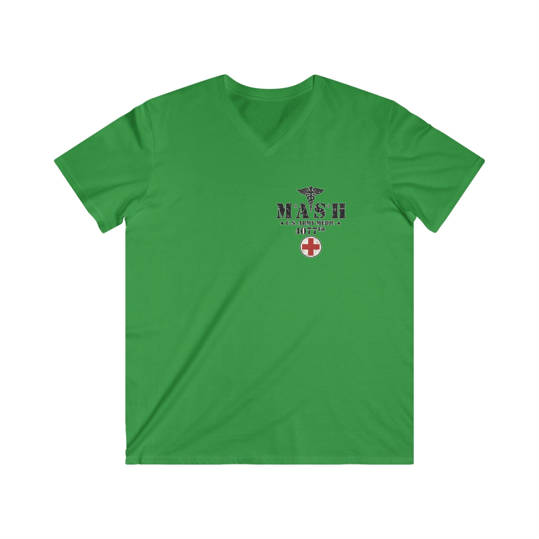 MASH 4077th U.S. Army Medic V-Neck T-Shirt – Vintage Caduceus & Red Cross Tee