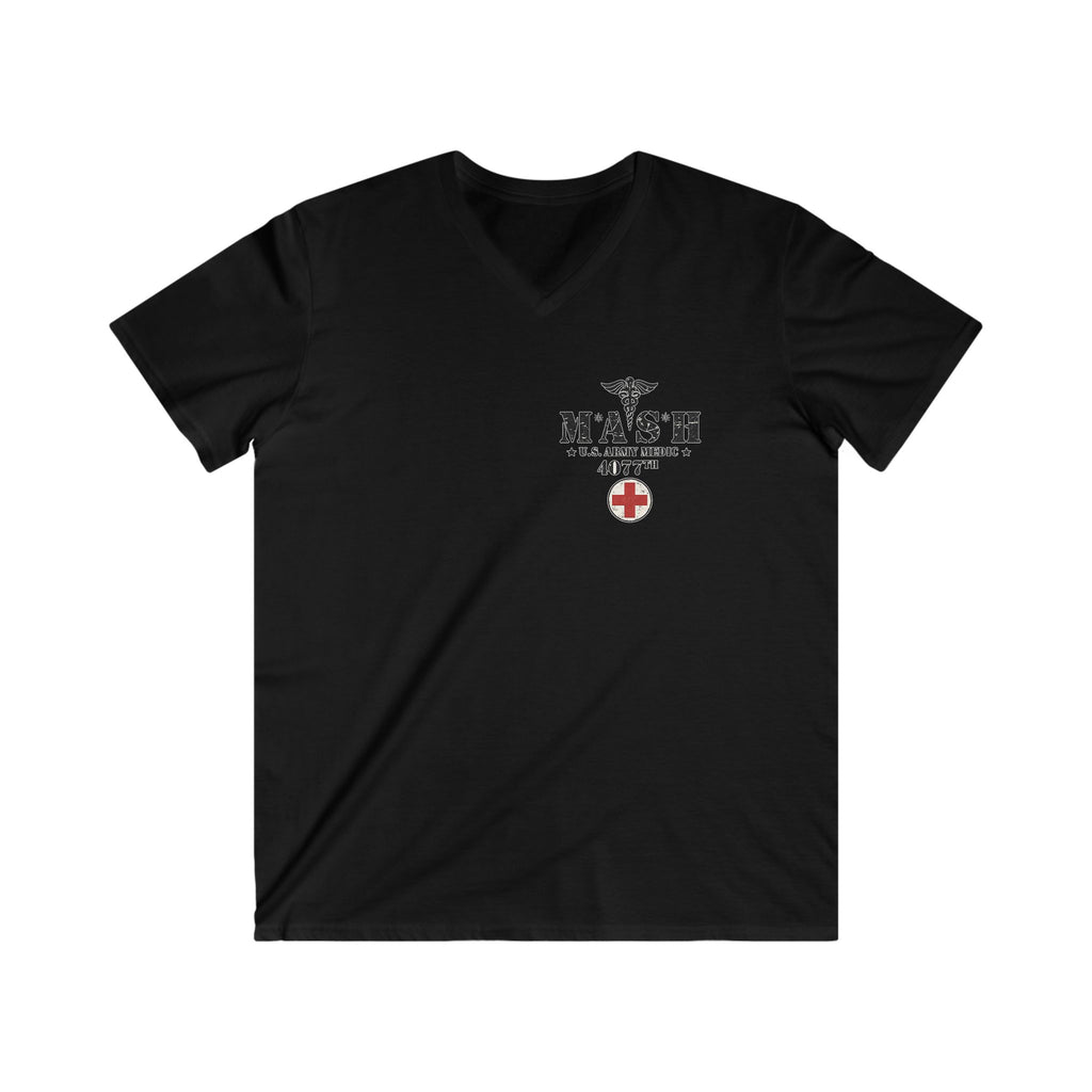 MASH 4077th U.S. Army Medic V-Neck T-Shirt – Vintage Caduceus & Red Cross Tee