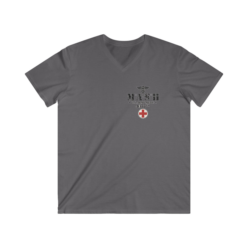 MASH 4077th U.S. Army Medic V-Neck T-Shirt – Vintage Caduceus & Red Cross Tee