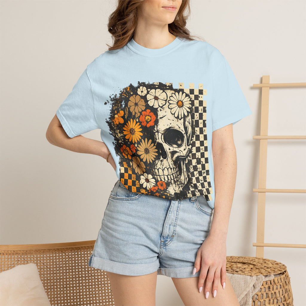 Floral Skull Checkerboard T-Shirt