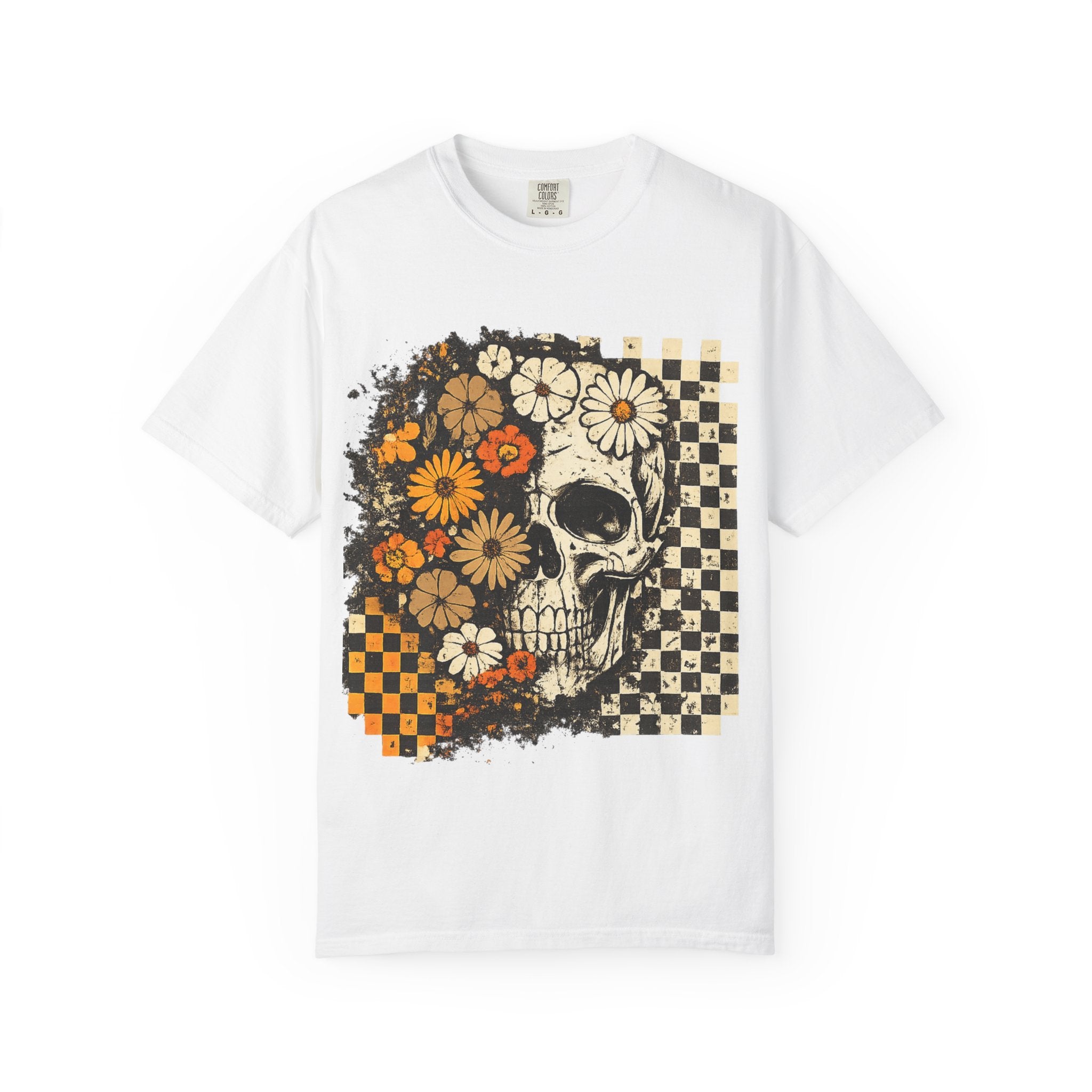 Floral Skull Checkerboard T-Shirt
